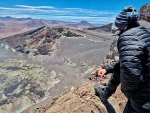 at the top of the lascar volcano, atacama chile