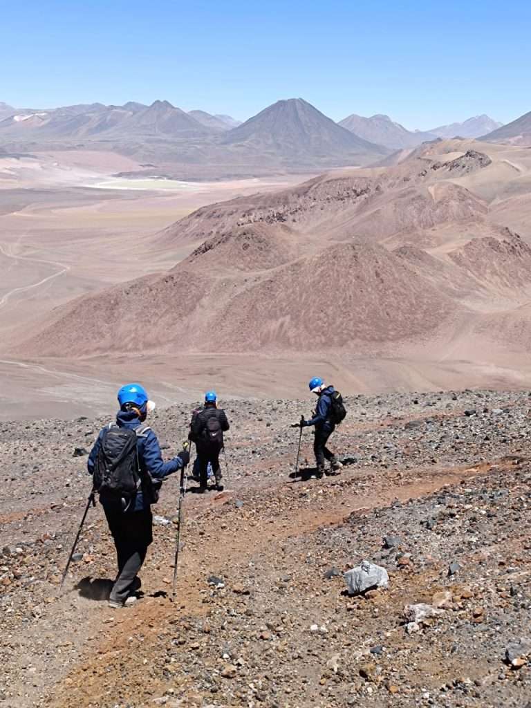 Descending the Lascar volcano. Atacama, chile